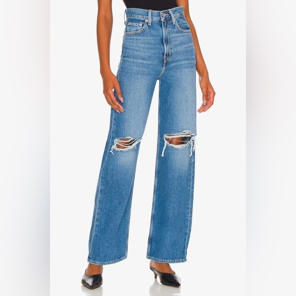 Levi's High Rise Loose Jeans Max Out Blue Distressed 26 Baggy‎ Retro Festival